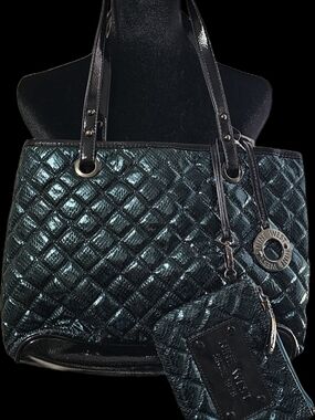 Nine West Teal Quilted Tote Bag